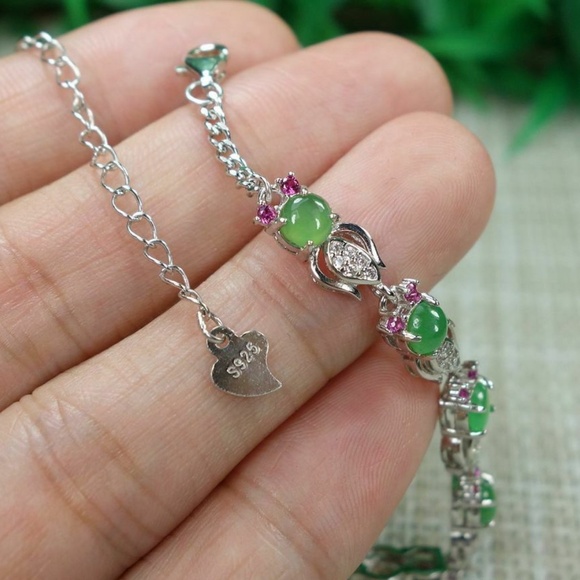 Certified Icy Green 100% Natural A jadeite Jade Bracelets S925 Silver 手链 - Picture 5 of 11
